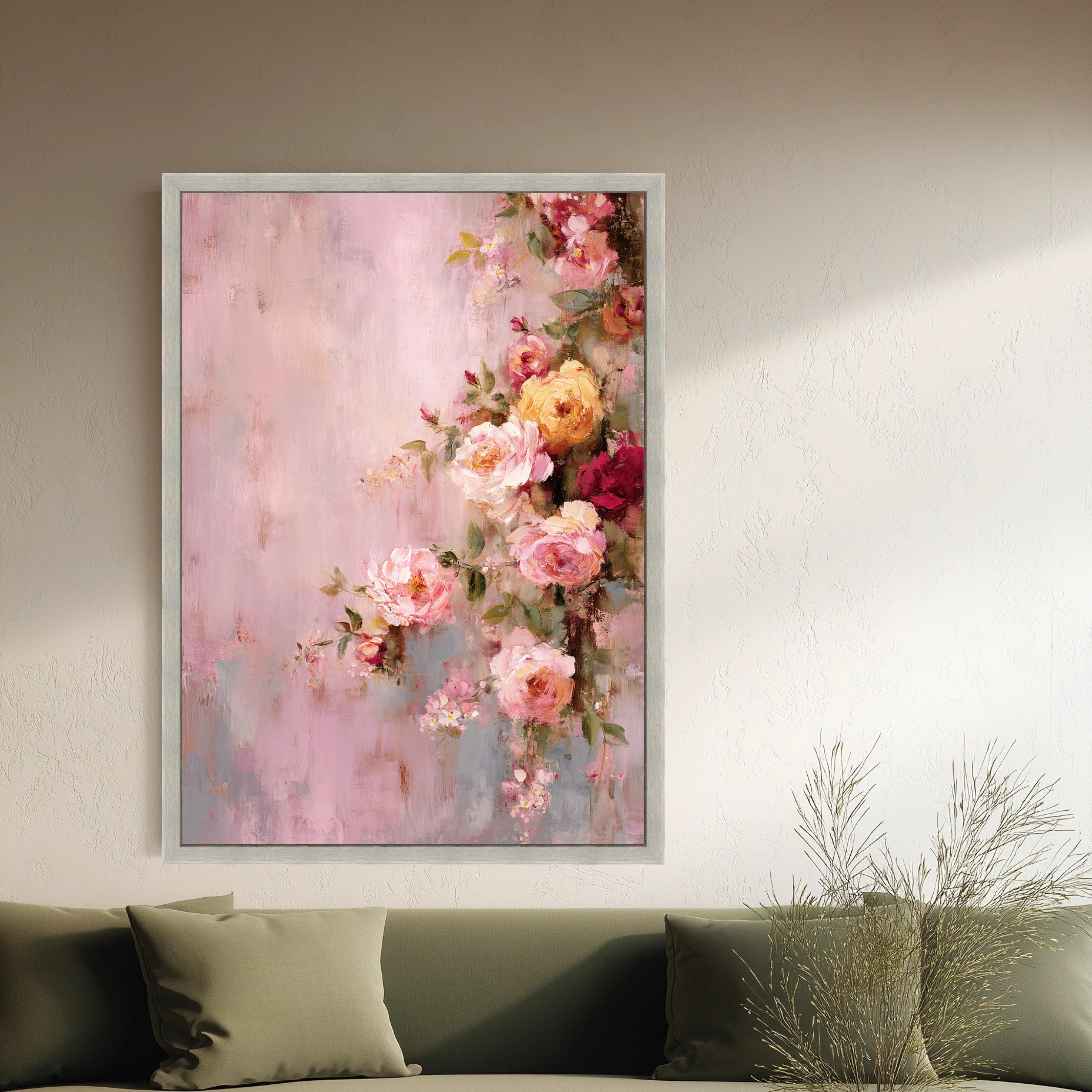 Romantic Pink Roses Canvas Wall Art, Floral Painting, Vintage Garden ...