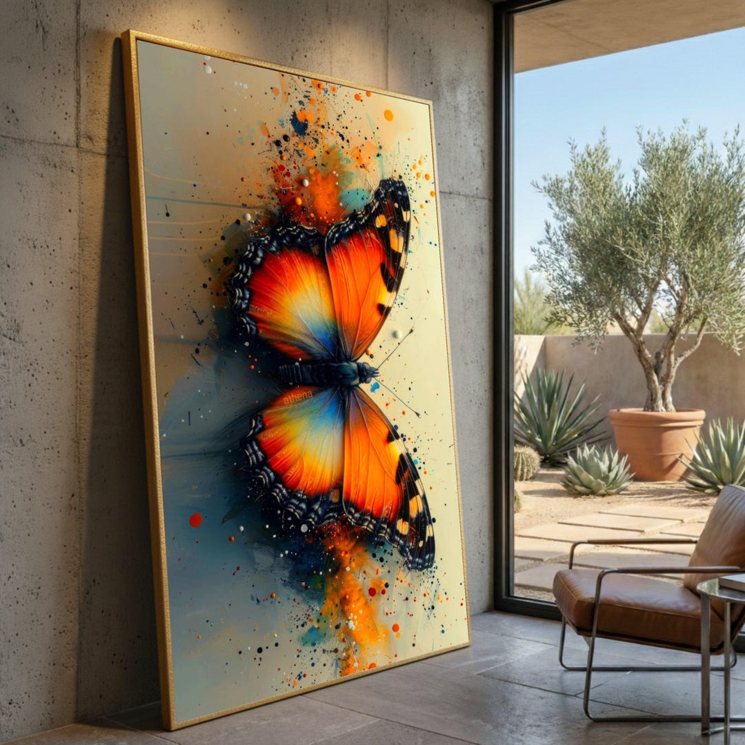 Vibrant Monarch Butterfly Canvas, Abstract Splash Art, Colorful Insect ...