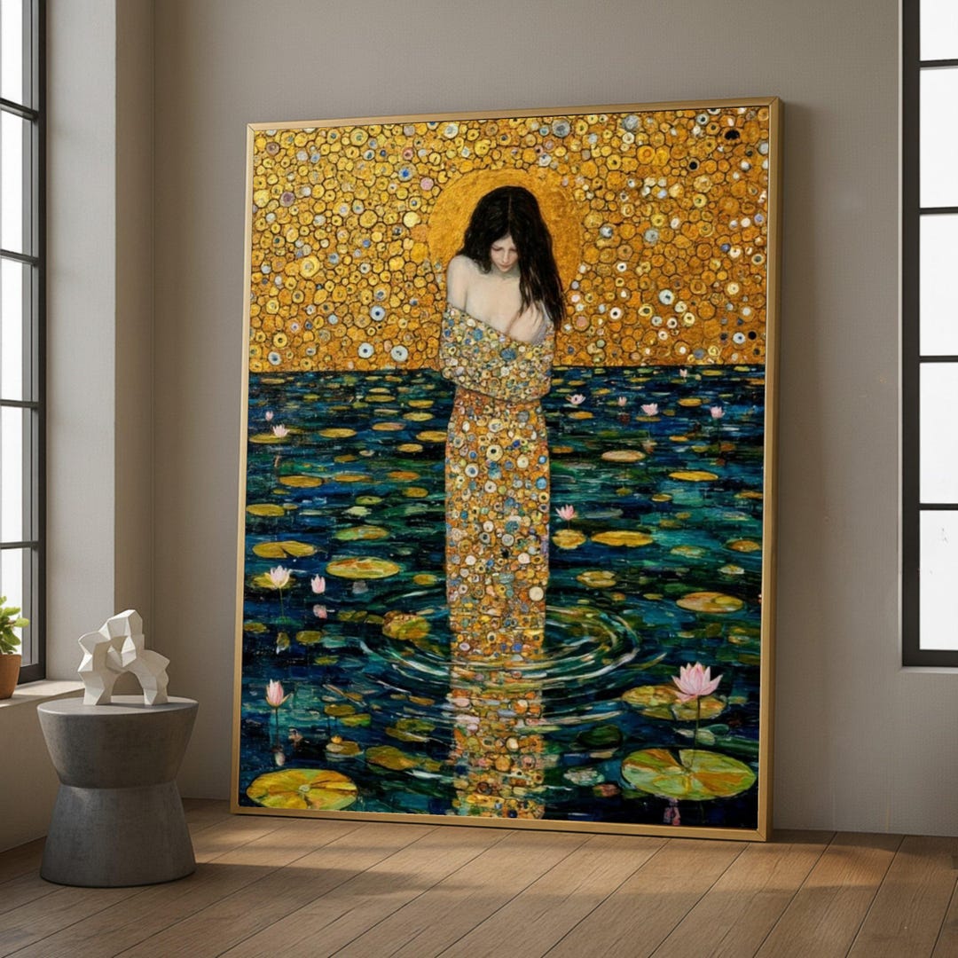 Gustav Klimt Woman in Water Canvas, Floral Pattern Dress Wall Art ...
