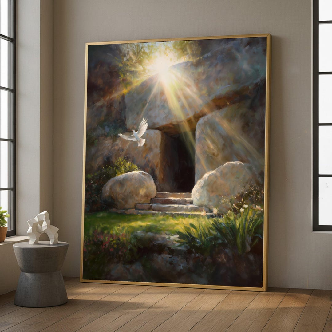 Empty Tomb Resurrection Canvas Art, He is Risen Easter Wall Decor ...