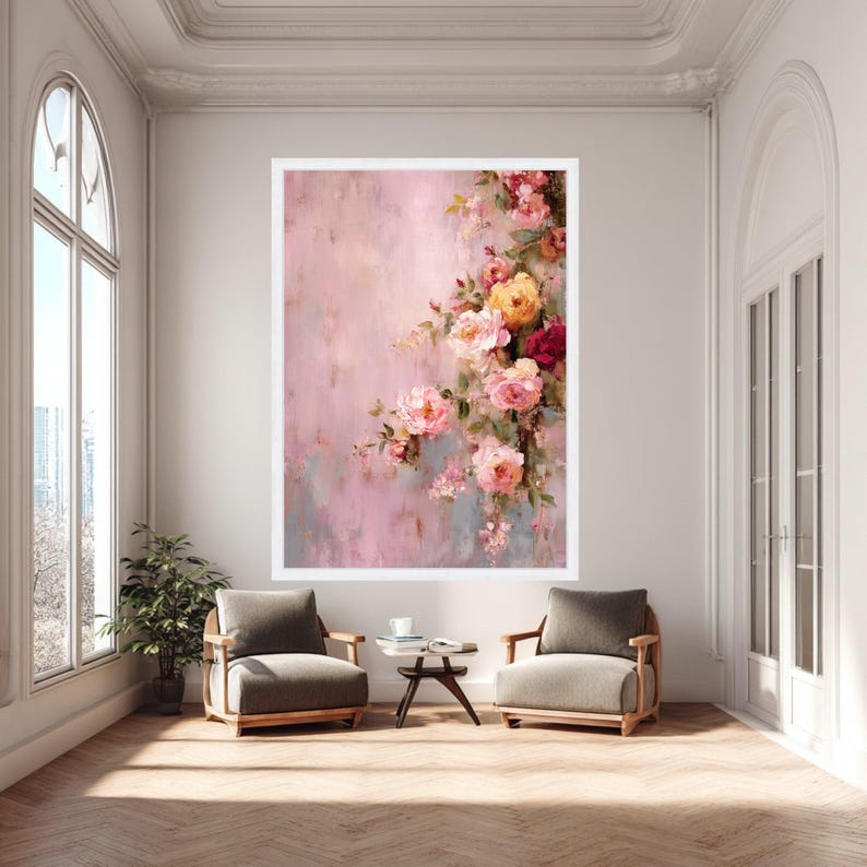 Romantic Pink Roses Canvas Wall Art, Floral Painting, Vintage Garden ...
