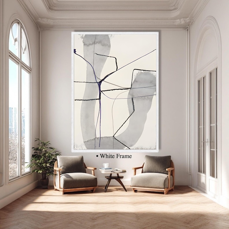 Modern Monochrome Abstract Canvas Print Wall Art, Black Gray Minimalist ...