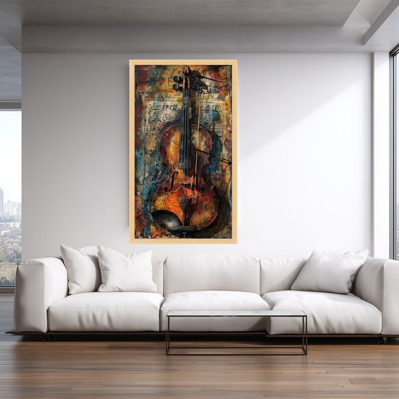 Vintage Violin Canvas Art, Rustic Musical Notes Painting, Music Room ...