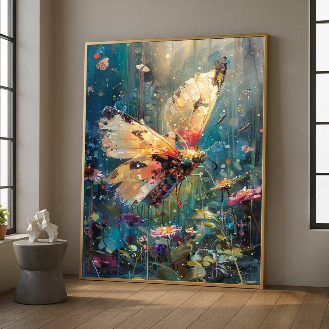 Vibrant Butterfly Canvas Wall Art, Colorful Insect Painting, Floral ...