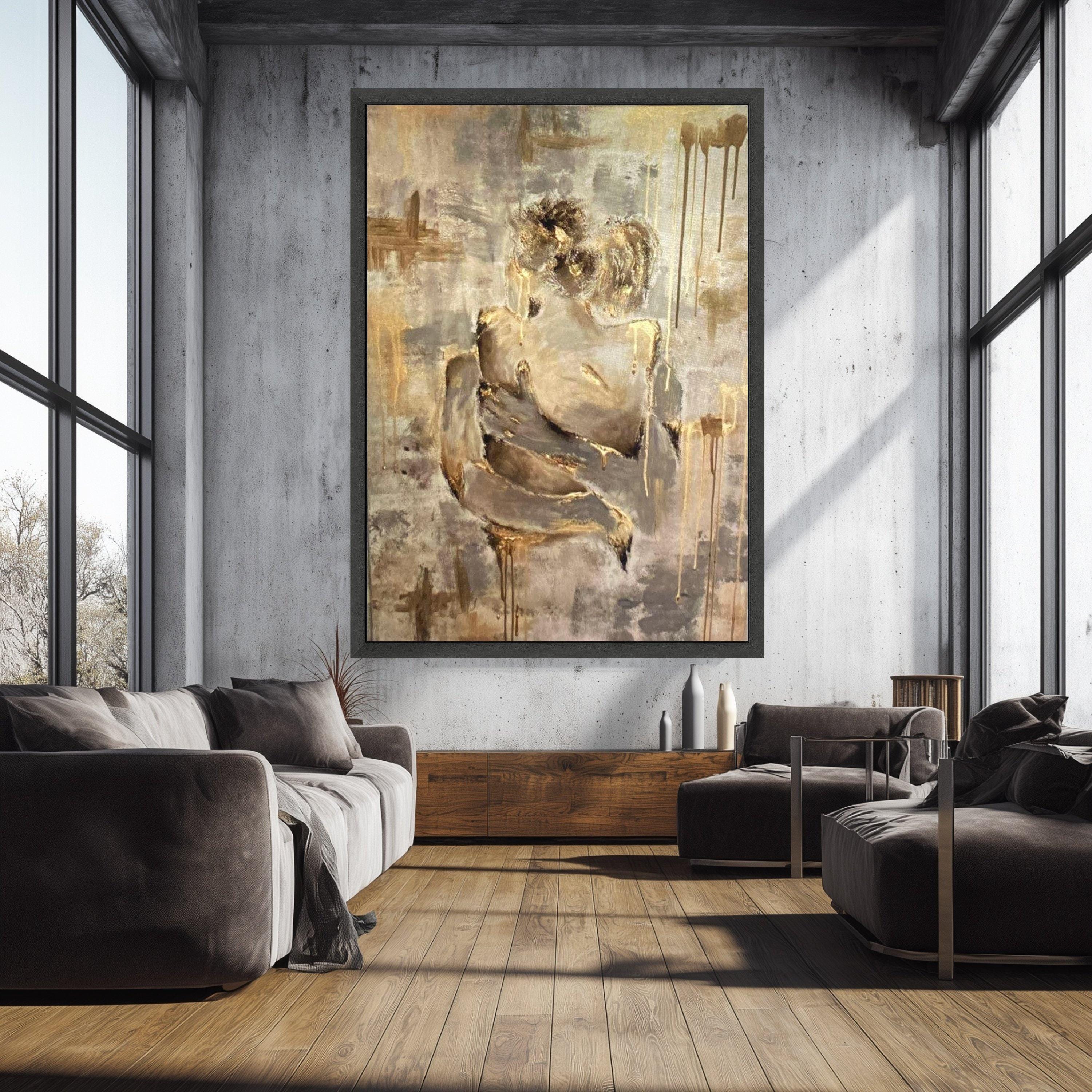 Abstract Embrace Canvas Wall Art, Modern Figurative Painting, Warm ...