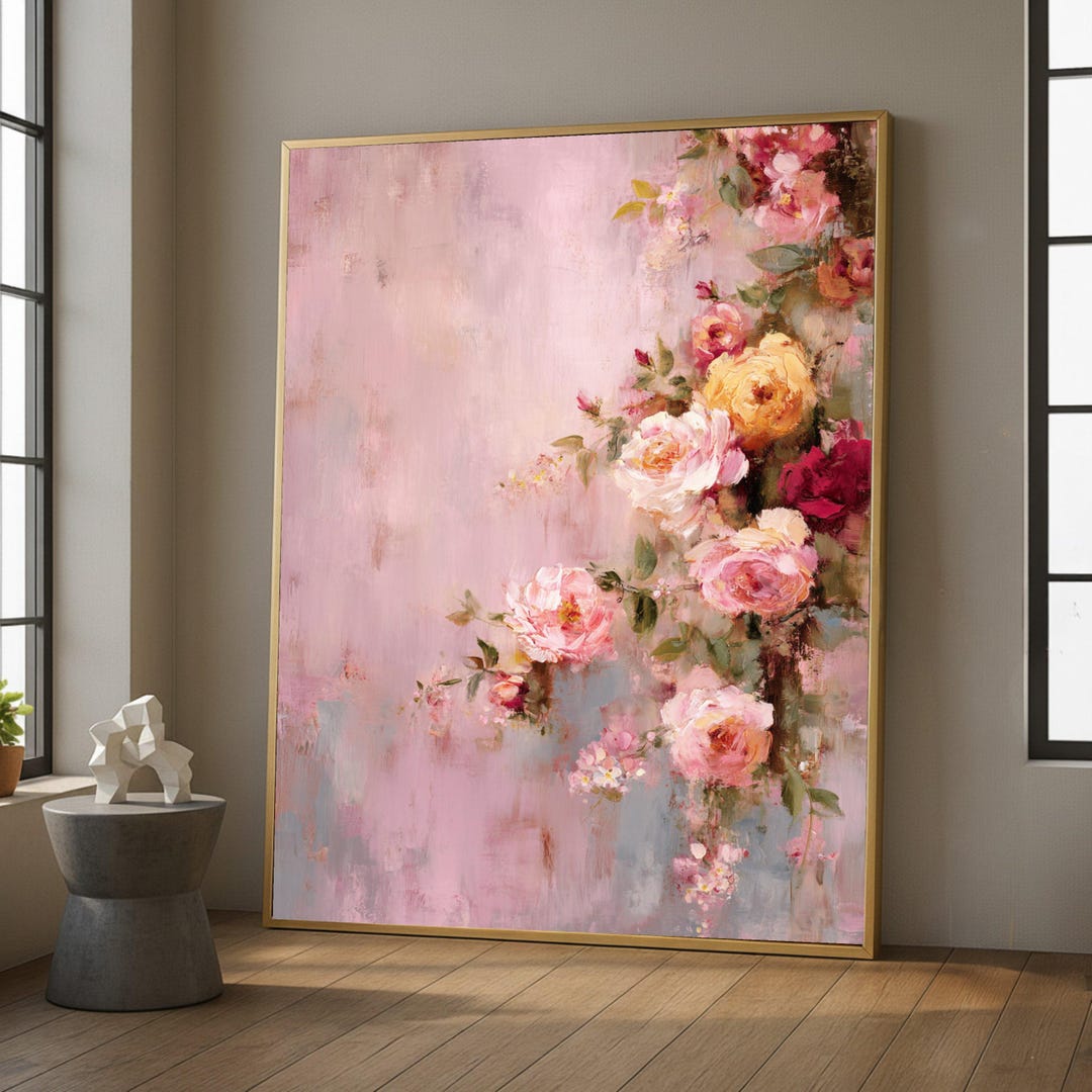 Romantic Pink Roses Canvas Wall Art, Floral Painting, Vintage Garden ...