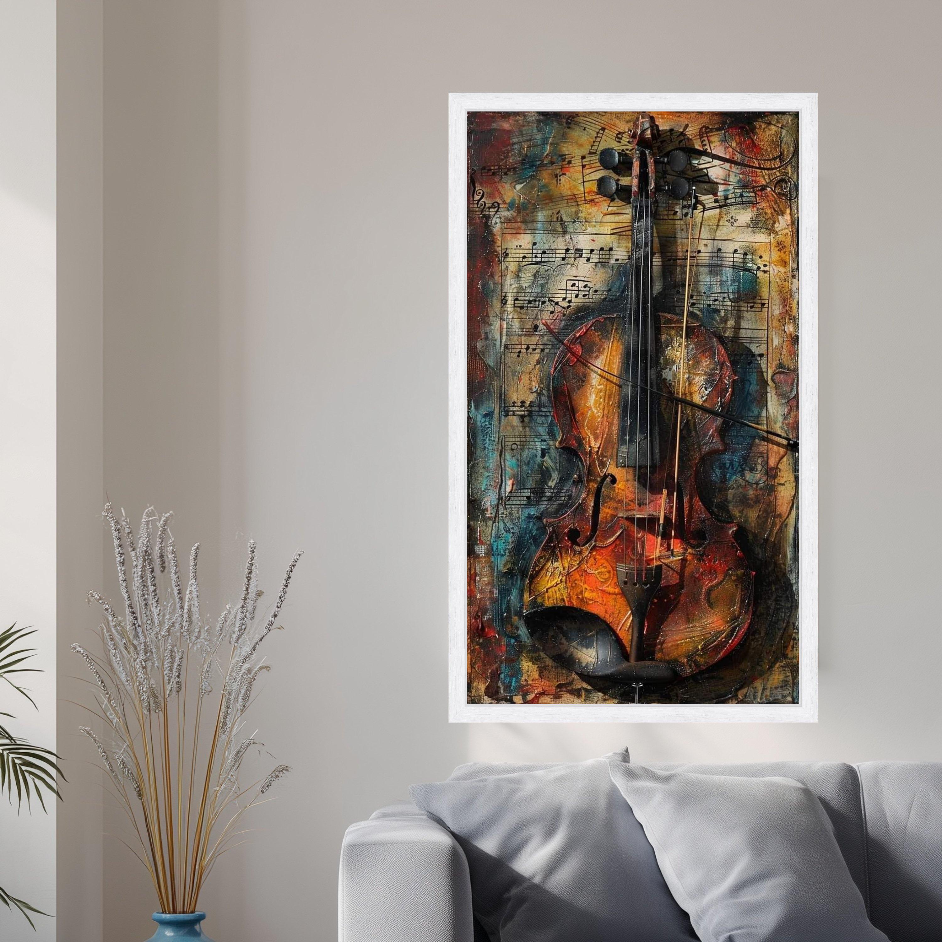 Vintage Violin Canvas Art, Rustic Musical Notes Painting, Music Room ...