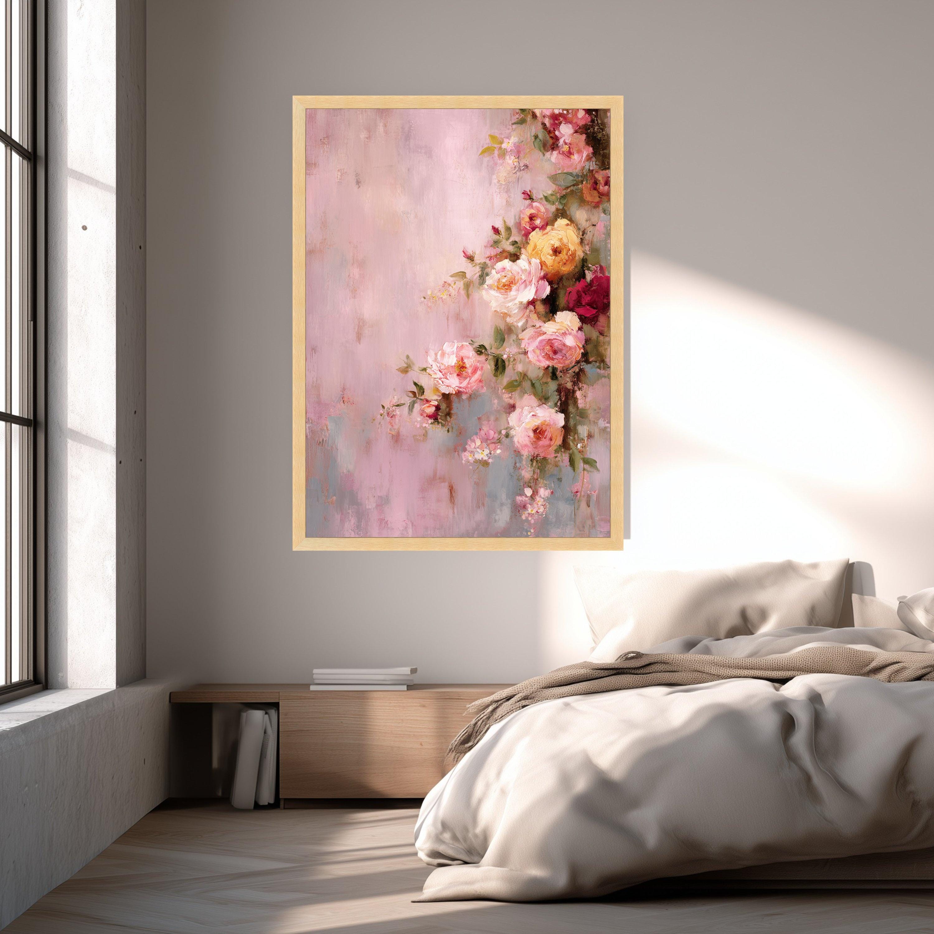 Romantic Pink Roses Canvas Wall Art, Floral Painting, Vintage Garden ...