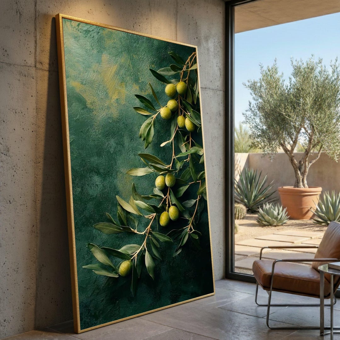Olive Branch Canvas Wall Art, Green Fruit Still Life, Mediterranean ...