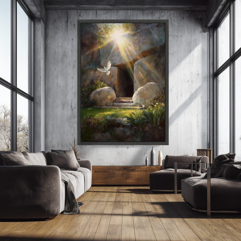 Empty Tomb Resurrection Canvas Art, He is Risen Easter Wall Decor ...