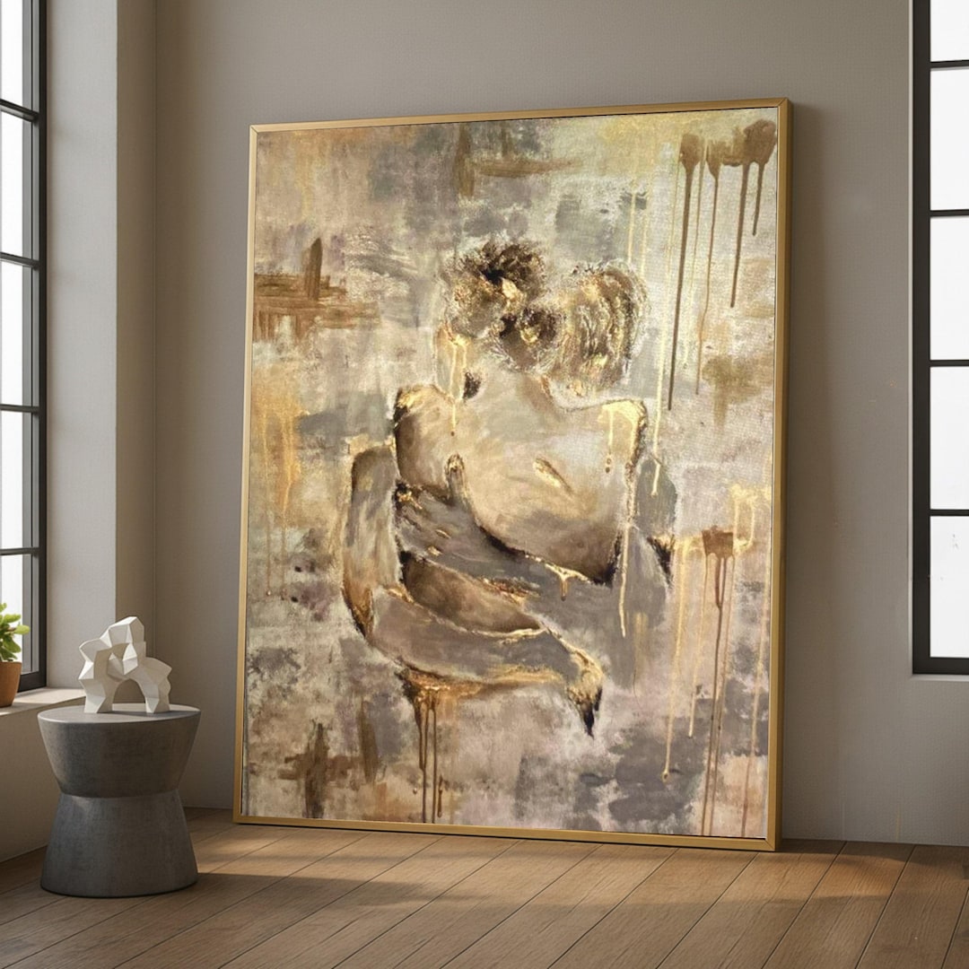Abstract Embrace Canvas Wall Art, Modern Figurative Painting, Warm ...