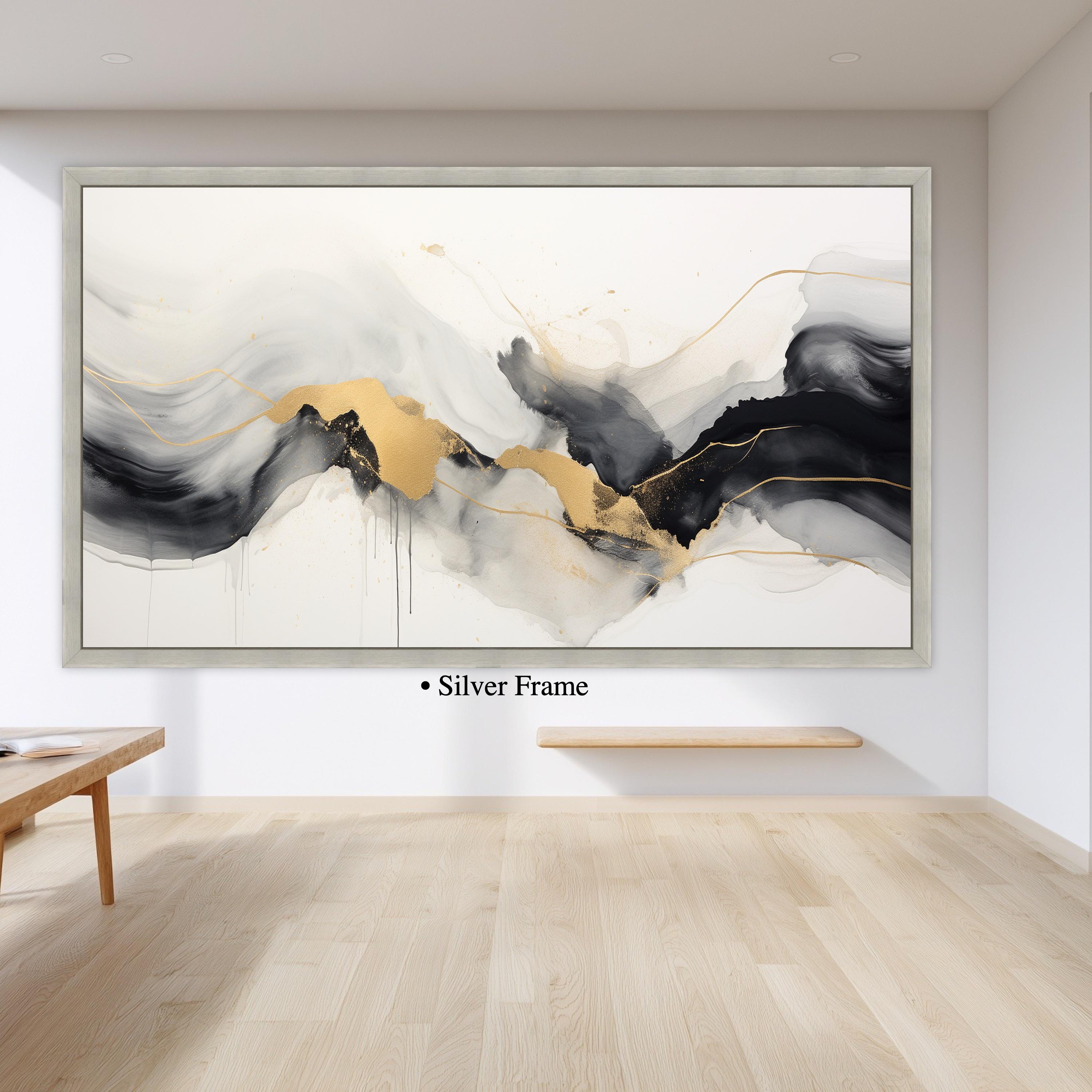 Elegant Black and Gold Abstract Canvas Wall Art, Modern Fluid Painting ...