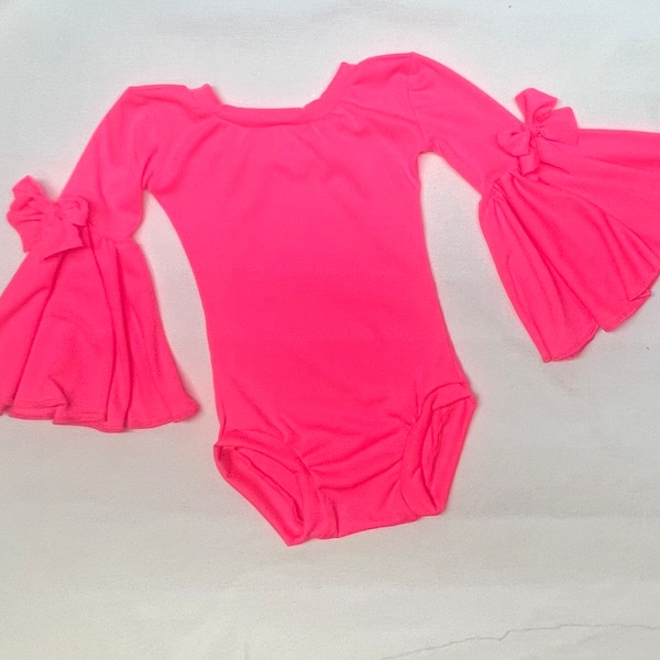 Neon pink bell sleeve leotard/ toddler bell sleeve leotard