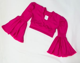 Hot pink bell sleeve crop top