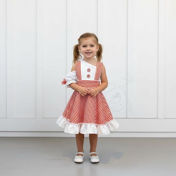 christmas dress candy cane Toddler Christmas Dress: Candy Cane Striped One-Shoulder Pageant Gown