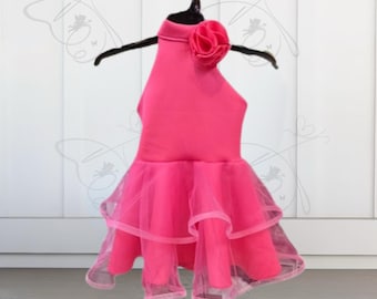 Candy pink halter dress with organza overlay, pageant dress