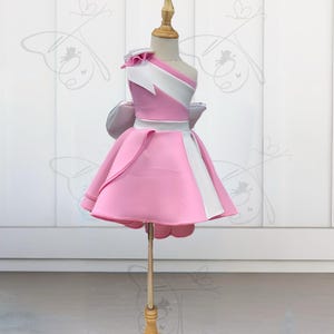 Pink and white one shoulder high low hem dress, pageant dress
