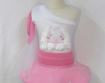 Pink Easter bunny one shoulder bell sleeve leotard with matching skirt (petti skirt NOT included)