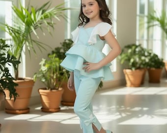 Mint Turquoise Neoprene Peplum Top: Ruffle Girls Outfit - Etsy