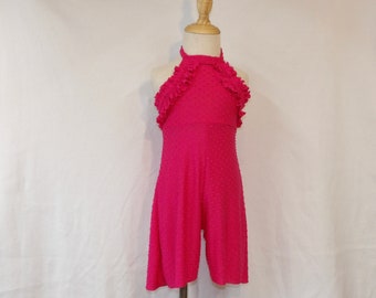 Hot pink halter romper, ruffled romper