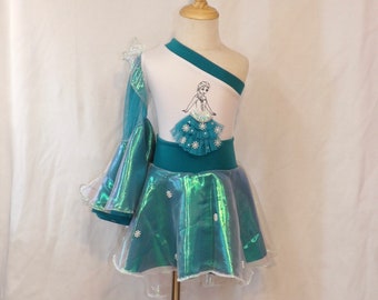 Snow queen one shoulder bell sleeve leotard with high low circle skirt
