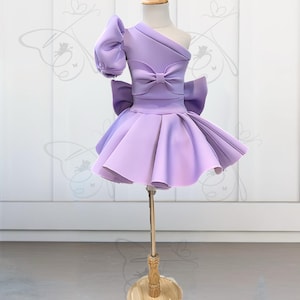 Lavender one shoulder bubble sleeve dress, pageant dress, flower girl dress