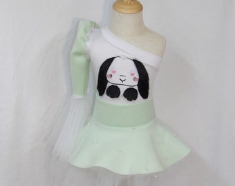 Pastel mint Easter bunny one shoulder bell sleeve leotard with matching skirt (petti skirt NOT included)