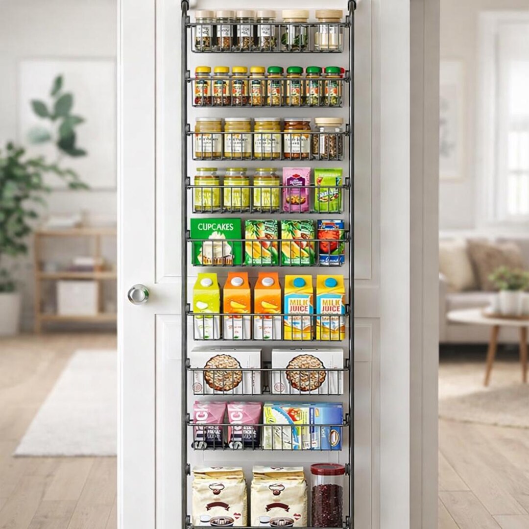 Over Door Pantry Organizer, 9 Tier Adjustable Metal Shelf Rack, Space ...