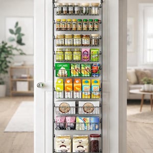 Over Door Pantry Organizer, 9 Tier Adjustable Metal Shelf Rack, Space Saving Storage