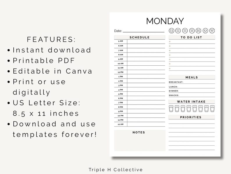 Editable Daily Planner Canva Template + Printable PDF | 7 Day Planner ...