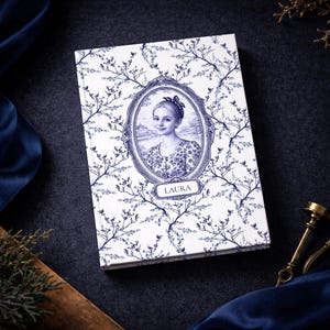 Custom Portrait Gift Journal Blue Toile Personalized Name Notebook Vintage Engraved Style Diary Regency Inspired Gift for Her