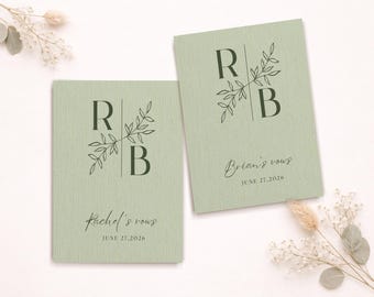 Set of 2 Personalized Wedding Vow Booklets | Custom Vow Book | Wedding Vows | Minimalist His & Her Vow Booklets, Linen Print Vow Books