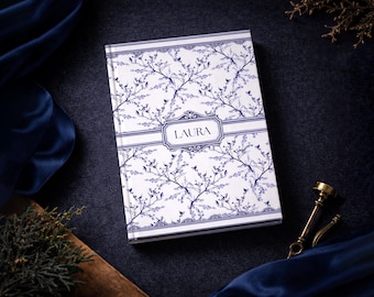 Blue Toile Personalized Journal Custom Name Notebook Vintage Diary Gift For Her Cottagecore Coquette Bridesmaid Proposal Gift Wedding Party