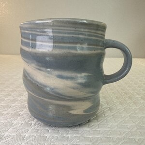 Handmade Studio Pottery Mug Blue Gray White Swirl Signed, Artist Unknown