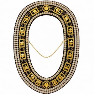 Gold Knights Templar Masonic Chain Collar with Triple Rhinestones, Commandery Regalia