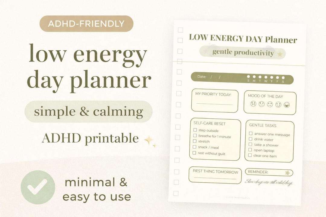 Low Energy Day Planner | ADHD Gentle Productivity Printable | Instant ...