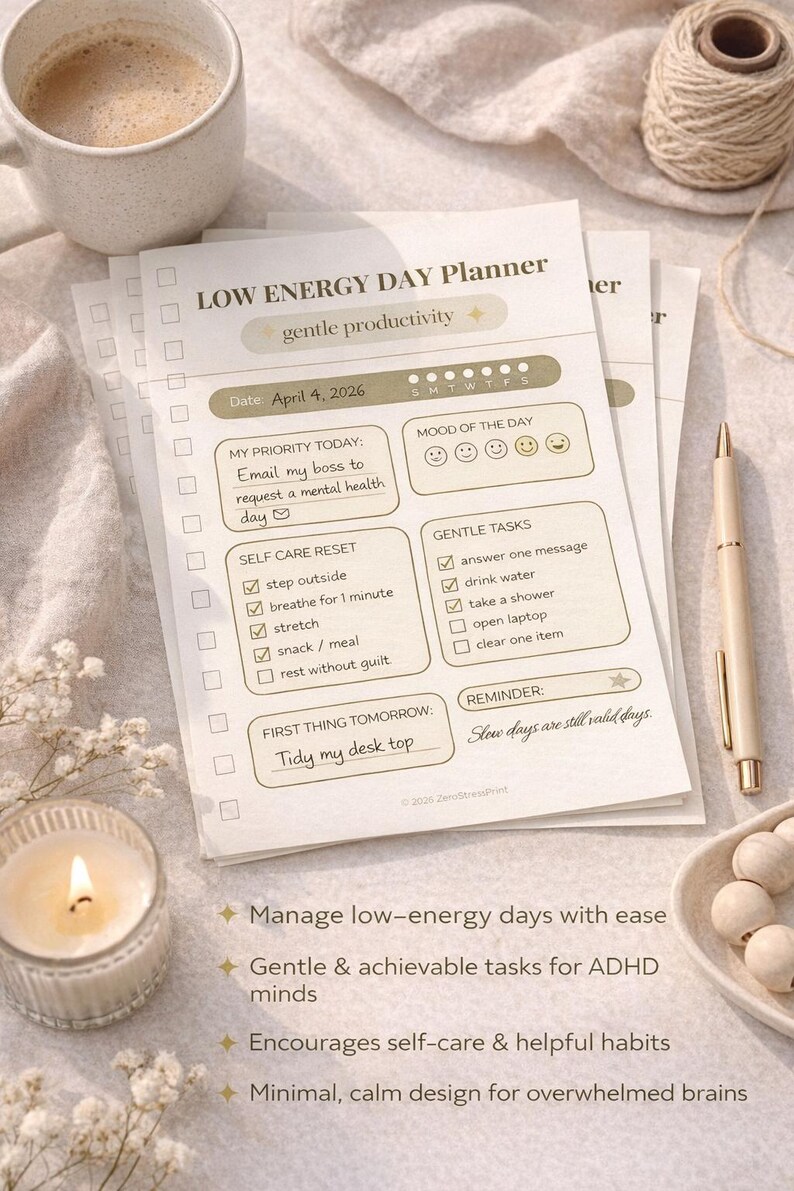 Low Energy Day Planner | ADHD Gentle Productivity Printable | Instant ...