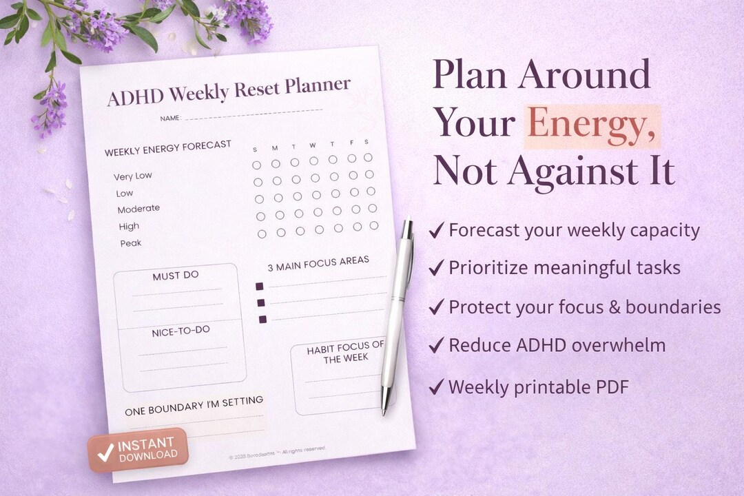 ADHD Weekly Reset Planner | Energy Forecast & Focus Sheet | Printable ...