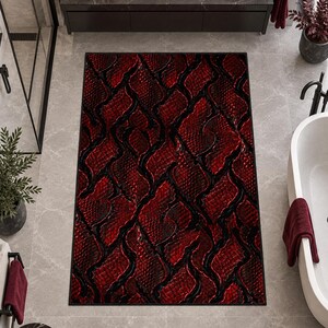 Glossy Red Snake Skin Area Rug – Gothic Reptile Print Floor Mat (Dark Academia Decor)
