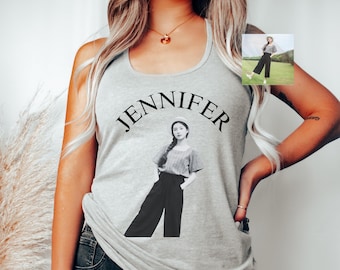 Custom Photo Tank Top, Personalized Name Sleeveless Shirt, Cutout Face Tank, Girlfriend Gift, Best Friend Top, Vintage Portrait Racerback
