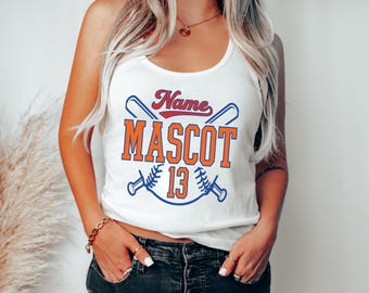 Custom Baseball Tank Top, Personalized Softball Mom Racerback, Game Day Mascot Top,  Sports Mom Summer Shirt
