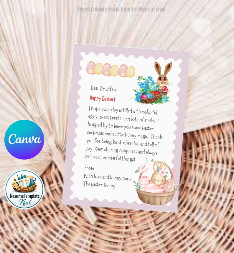 Editable Easter Bunny Letter for Kids | Personalized Printable PDF ...