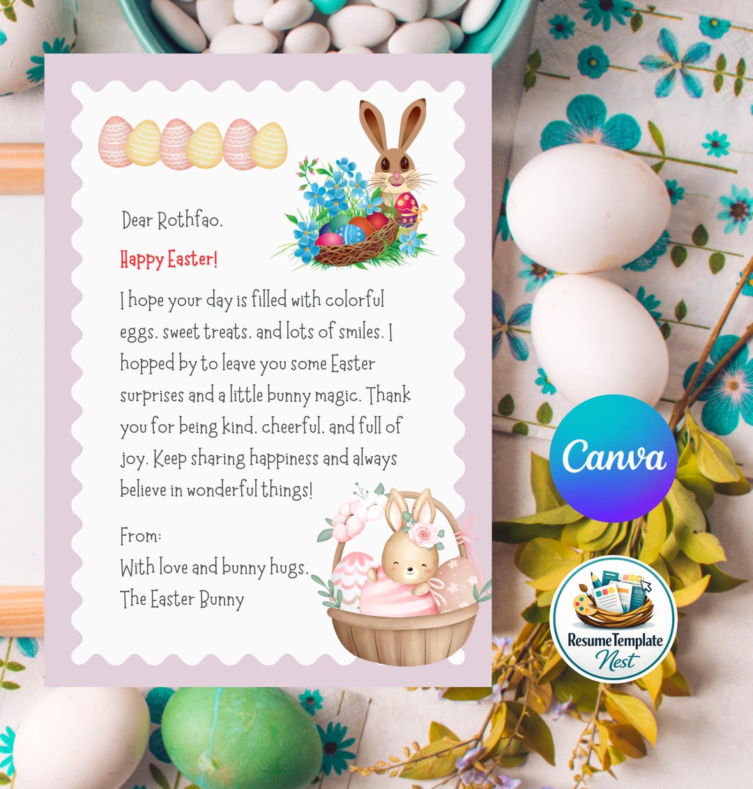 Editable Easter Bunny Letter for Kids | Personalized Printable PDF