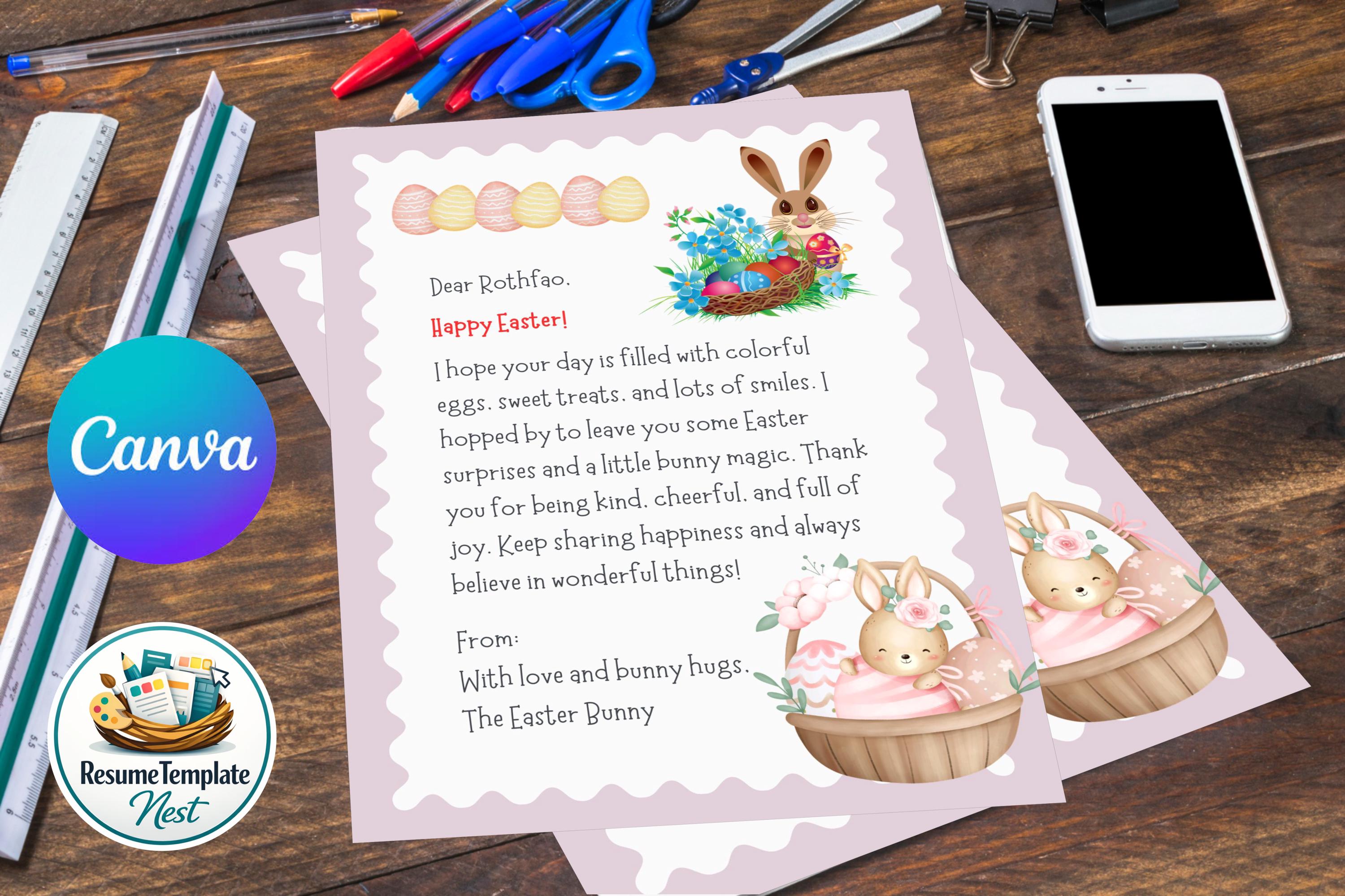 Editable Easter Bunny Letter for Kids | Personalized Printable PDF