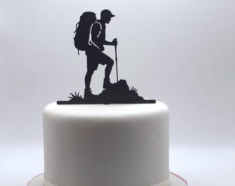Hiker Cake Topper, Outdoor Adventure Silhouette Decoration