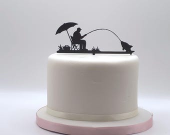 Fishing Angler Silhouette Cake Topper: Birthday, Retirement Celebration Decoration