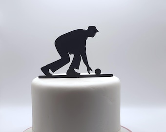 Lawn Bowls Cake Topper: Player Silhouette for Birthday, Retirement Celebration