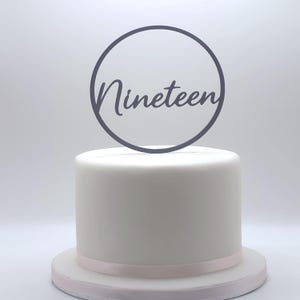 Nineteen Cake Topper: Script Style Circular Birthday Decoration
