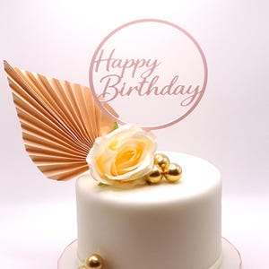 Circular Happy Birthday Cake Topper, Modern Script Celebration Decoration UK
