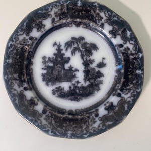 1800's Antique Mulberry Flow Black Transfer ware 8" plate by Podmore, Walker & Co